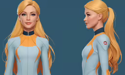 a female character with blond hair and a blue uniform