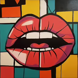 an art work with a colorful design of a red lips
