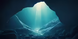 an ocean cave with sunlight shining through