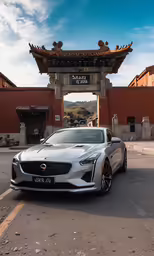 a car parked near a very nice entrance