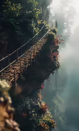 a hanging bridge made of plants in the jungle