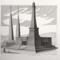 the monument features an obelisk, two spires and a clock tower