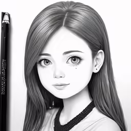 the drawing shows a girl with long brown hair