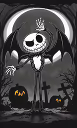 a skeleton in a halloween scene with bats