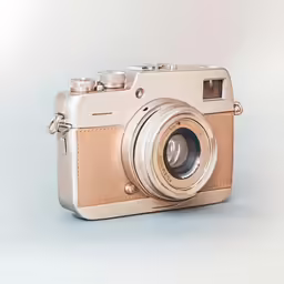 a camera in front of a white background