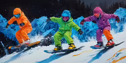 the people are riding snow boards in the snow