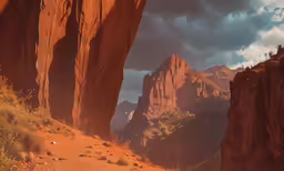 mountains and rocks under an evening sky with clouds