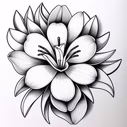 a black and white flower drawn with pencil,a drawing of a flower on paper