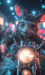 there is a cartoon cat riding on the motorcycle