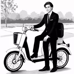 the man is posing for a drawing on the motorcycle