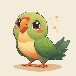 a cartoon green parrot with a orange beak