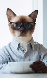 a cat is dressed up in glasses and a dress shirt
