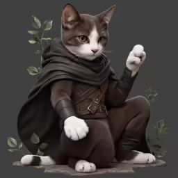 a white and brown cat dressed in a costume