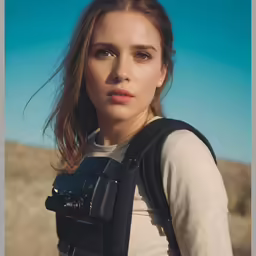 the woman is holding a digital camera up