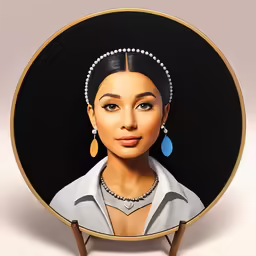 an art work shows the portrait of a woman wearing a white shirt