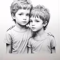 a pencil drawing of two young children