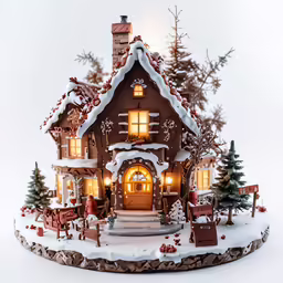 the christmas decorations on the house have snow on them