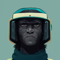 a man in a green helmet with a black face
