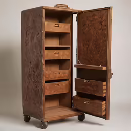a very old looking cabinet that has drawers on top