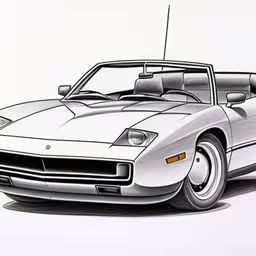 an old style car drawing with a white background,a drawing of a white pontiac model car
