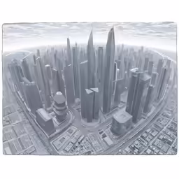 an aerial view of skyscrapers and other large buildings