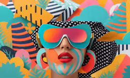 a woman with brightly colored sunglasses and a hat