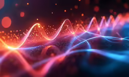 colorful lines on a black background with colored circles
