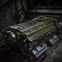 an old engine in an abandoned building