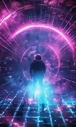 a person with lights in the background