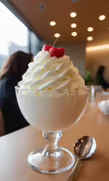 whipped cream with strawberries in a bowl with spoon