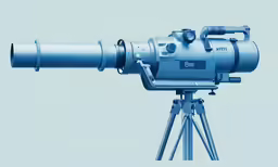 a very large telescope on a tripod on a blue background