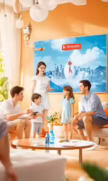 a family sits in the living room and watches tv