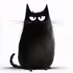 black cat is sitting down and staring