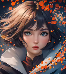 a young girl has blue eyes and brown hair