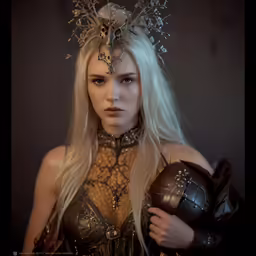 a woman dressed as a warrior with a sword