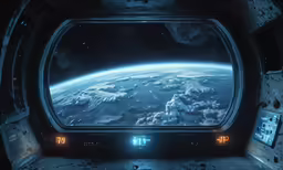 earth seen from space station windows with time