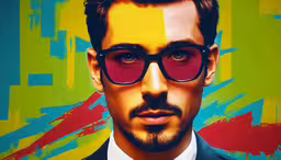 the man in glasses is wearing colorful clothes,a man wearing some sunglasses is looking into the distance