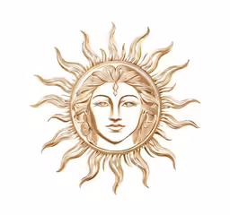 a gold sun in a face drawn on white paper