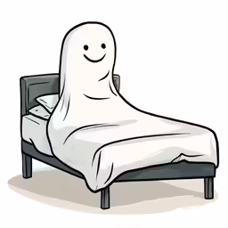 a cartoon ghost laying on top of a bed
