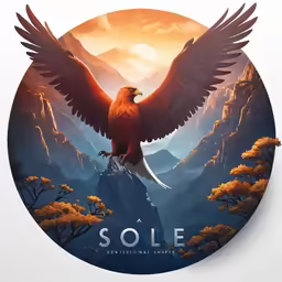 an illustration of a large bird on a mountain