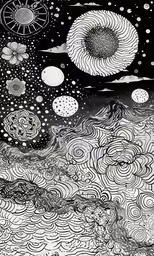 a black and white drawing of a person with circles around them