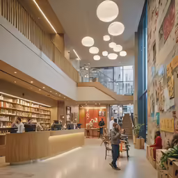 two people sitting in a library, looking around