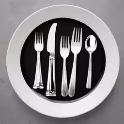 a white plate with silverware and forks on it