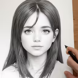 a pencil drawing of a girl with big eyes