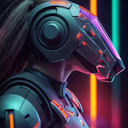 a woman in a sci - fion helmet with headphones