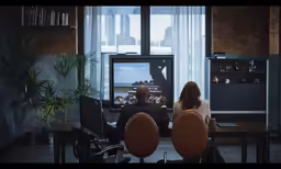 an office with two people working at computers