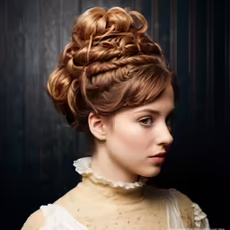 the woman is wearing long curls in her hair