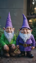two gnomes that are sitting next to each other