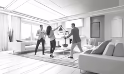 a man and woman are playing in the living room