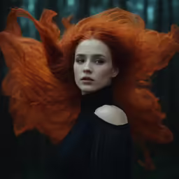 a woman with bright orange hair posing for a photo